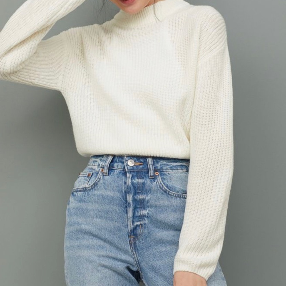 H&M Cream Mock Turtleneck Crop Sweater